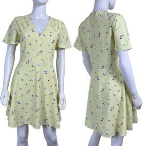 French Connection Women Size 6 Yellow Ditsy Floral Crepe Fit & Flare Mini Dress